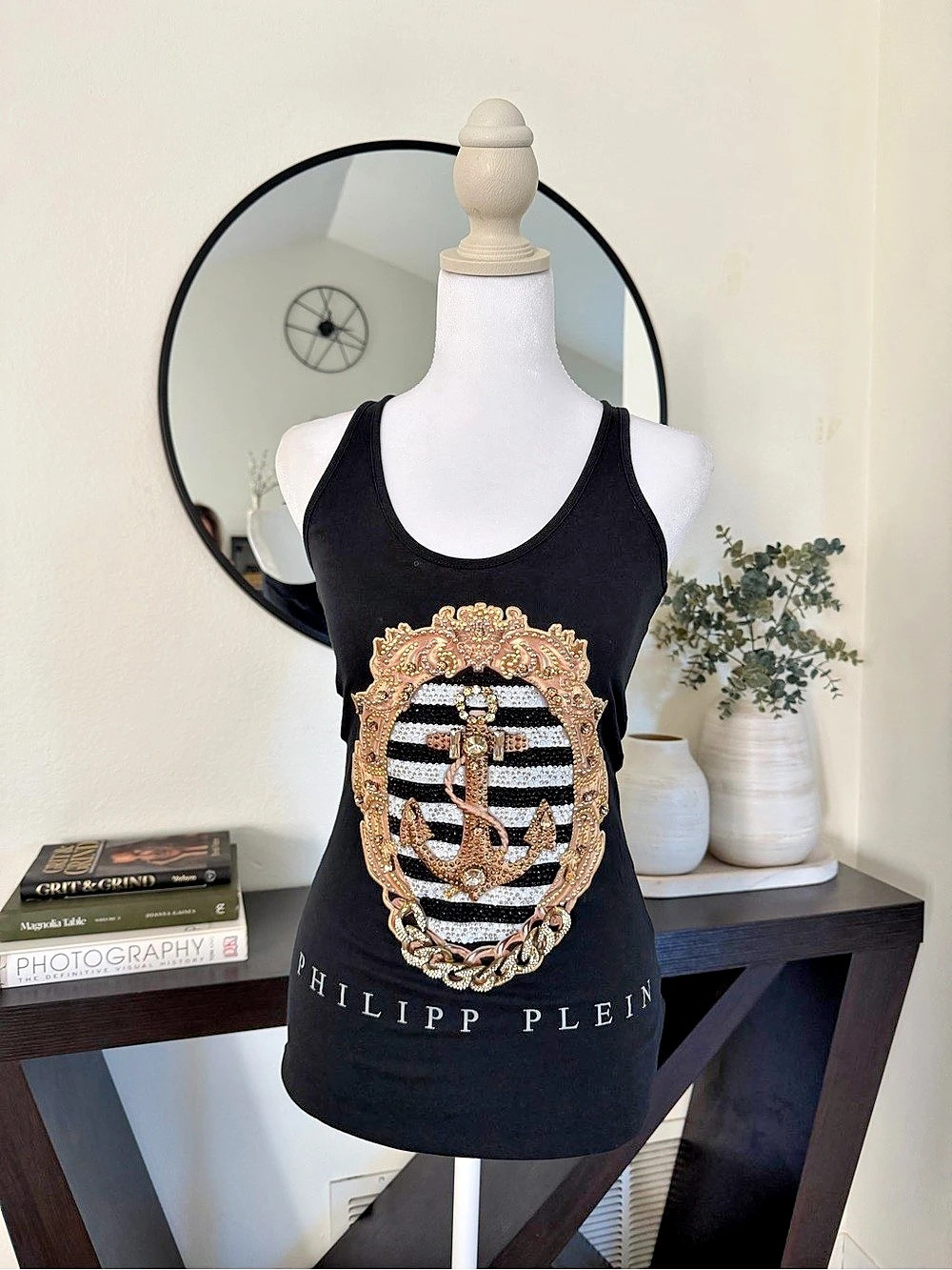 Philipp Plein Skull Tank Top Black & Gold Size Small